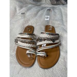 Embellished White and Tan Women's Sandals